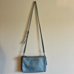 Coach Lyla Double Zip Pebble Leather Crossbody Bag Light Blue F38273